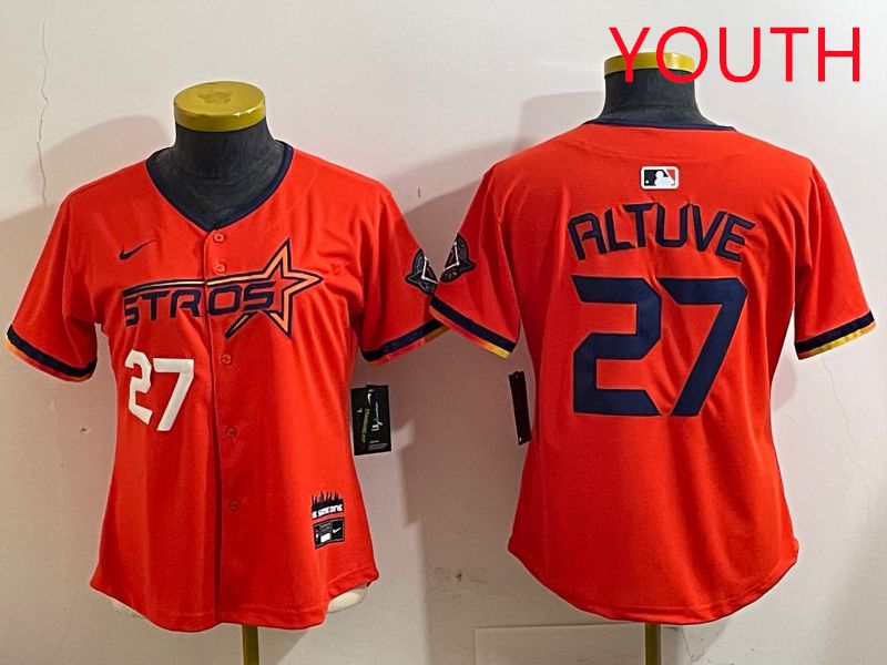 Youth Houston Astros 27 Altuve Orange Three generations Joint Name 2025 Nike MLB Jersey style 4121